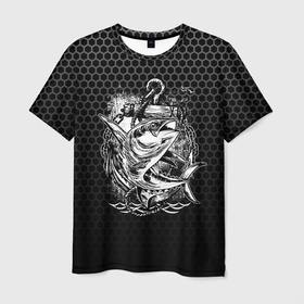 Мужская футболка 3D с принтом Рыба  и якорь в Тюмени, 100% полиэфир | прямой крой, круглый вырез горловины, длина до линии бедер | Тематика изображения на принте: море | морская | океан | рыба | рыбалка | якорь
