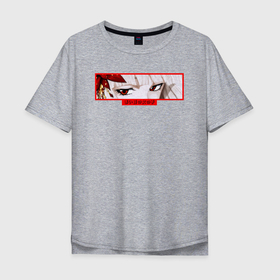 Мужская футболка хлопок Oversize с принтом АНИМЕ ДЕВУШКА С КРАСНЫМИ ГЛАЗАМИ в Санкт-Петербурге, 100% хлопок | свободный крой, круглый ворот, “спинка” длиннее передней части | anime | eyes | girl | red | аниме | анимэ | глаза | девушка | красный | модные | хайп | шмот