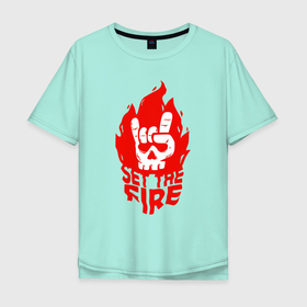Мужская футболка хлопок Oversize с принтом Set the fire в Екатеринбурге, 100% хлопок | свободный крой, круглый ворот, “спинка” длиннее передней части | fire | flame | gesture | hype | skull | жест | огонь | пламя | хайп | череп
