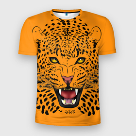 Мужская футболка 3D Slim с принтом Leopard | Леопард в Екатеринбурге, 100% полиэстер с улучшенными характеристиками | приталенный силуэт, круглая горловина, широкие плечи, сужается к линии бедра | leopard | большие кошки | жищник | кошки | леопард | охота