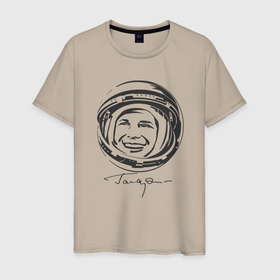 Мужская футболка хлопок с принтом Юрий Гагарин День Космонавтики в Курске, 100% хлопок | прямой крой, круглый вырез горловины, длина до линии бедер, слегка спущенное плечо. | гагарин | день космонавтики | космонавт | космонавтика | первый | русский | советский | юрий гагарин