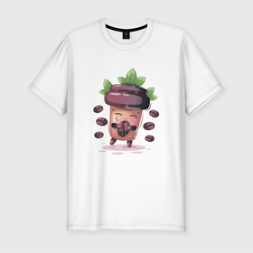 Мужская футболка хлопок Slim с принтом Милый кофе в Курске, 92% хлопок, 8% лайкра | приталенный силуэт, круглый вырез ворота, длина до линии бедра, короткий рукав | coffee | cute | fruit | кавай | кофе | кофеек | милый | напиток