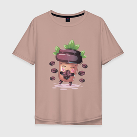 Мужская футболка хлопок Oversize с принтом Милый кофе в Курске, 100% хлопок | свободный крой, круглый ворот, “спинка” длиннее передней части | coffee | cute | fruit | кавай | кофе | кофеек | милый | напиток