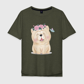 Мужская футболка хлопок Oversize с принтом Миленькая собачка чау чау в Новосибирске, 100% хлопок | свободный крой, круглый ворот, “спинка” длиннее передней части | chow chow | dog | маленькая собачка | пес | песель | песик | собака | собачка | чау чау | щенок