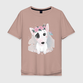 Мужская футболка хлопок Oversize с принтом Милый Американский питбультерьер в Тюмени, 100% хлопок | свободный крой, круглый ворот, “спинка” длиннее передней части | dog | pitbull | американский питбультерьер | пес | песик | питбуль | собака | щенок