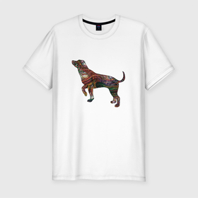 Мужская футболка хлопок Slim с принтом Образ собаки линиями в Новосибирске, 92% хлопок, 8% лайкра | приталенный силуэт, круглый вырез ворота, длина до линии бедра, короткий рукав | cute | dog | woof | гав | забавный | пес | песель | песик | смешной | собака | собачка | щенок