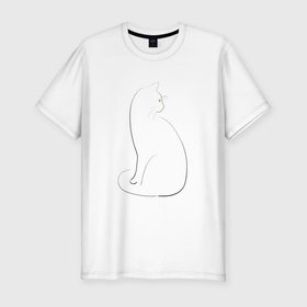 Мужская футболка хлопок Slim с принтом Кошка лайн арт , 92% хлопок, 8% лайкра | приталенный силуэт, круглый вырез ворота, длина до линии бедра, короткий рукав | cat | line art | домашняя кошка | животные | кошка | лайн арт | элегантность