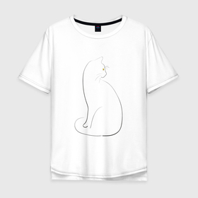Мужская футболка хлопок Oversize с принтом Кошка лайн арт в Курске, 100% хлопок | свободный крой, круглый ворот, “спинка” длиннее передней части | cat | line art | домашняя кошка | животные | кошка | лайн арт | элегантность