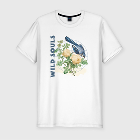 Мужская футболка хлопок Slim с принтом Wild souls в Тюмени, 92% хлопок, 8% лайкра | приталенный силуэт, круглый вырез ворота, длина до линии бедра, короткий рукав | floral | flower | nature | wild souls | викторианская | винтаж | лепесток | лето | нежность | приключения | природа | птица | роза | сад | синяя птица | солнце | танцы | туризм | флорист | цветы