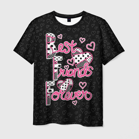 Мужская футболка 3D с принтом Best friends forever. в Екатеринбурге, 100% полиэфир | прямой крой, круглый вырез горловины, длина до линии бедер | best friends | dots | forever | hearts | patchwork | polka dots | горошек | лоскутный узор | лучшие друзья | навсегда | сердца | точки