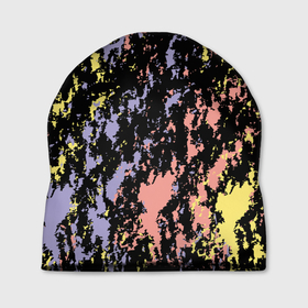 Шапка 3D с принтом цветная абстракция брызгами в Санкт-Петербурге, 100% полиэстер | универсальный размер, печать по всей поверхности изделия | абстракция | брызги | гармония | желтый | коралловый | настроение | пятна | розовый | синий | сиреневый | цвета | черный фон | яркий