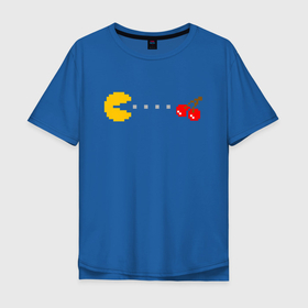 Мужская футболка хлопок Oversize с принтом Pac man 8bit в Белгороде, 100% хлопок | свободный крой, круглый ворот, “спинка” длиннее передней части | 8bit | 8бит | games | oldschool | pacman | pixel | игры | олдскул | пакман | пиксель | пэкман | пэкмен | пэкмэн