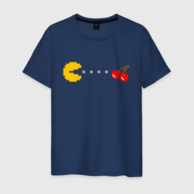 Мужская футболка хлопок с принтом Pac man 8bit в Екатеринбурге, 100% хлопок | прямой крой, круглый вырез горловины, длина до линии бедер, слегка спущенное плечо. | 8bit | 8бит | games | oldschool | pacman | pixel | игры | олдскул | пакман | пиксель | пэкман | пэкмен | пэкмэн