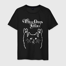 Мужская футболка хлопок с принтом Three Days Grace Рок кот в Новосибирске, 100% хлопок | прямой крой, круглый вырез горловины, длина до линии бедер, слегка спущенное плечо. | days | grace | music | rock | three | three days grace | музыка | рок | рок кот