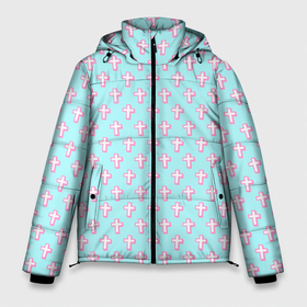 Мужская зимняя куртка 3D с принтом кресты голубой фон в Петрозаводске, верх — 100% полиэстер; подкладка — 100% полиэстер; утеплитель — 100% полиэстер | длина ниже бедра, свободный силуэт Оверсайз. Есть воротник-стойка, отстегивающийся капюшон и ветрозащитная планка. 

Боковые карманы с листочкой на кнопках и внутренний карман на молнии. | blue | cross | crosses | cute | cute background | neon | pattern | pink | polka dots | горошек | крест | кресты | неон | няшный | няшный фон | паттерн | розовый