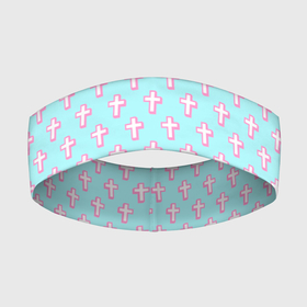 Повязка на голову 3D с принтом кресты голубой фон в Тюмени,  |  | blue | cross | crosses | cute | cute background | neon | pattern | pink | polka dots | горошек | крест | кресты | неон | няшный | няшный фон | паттерн | розовый