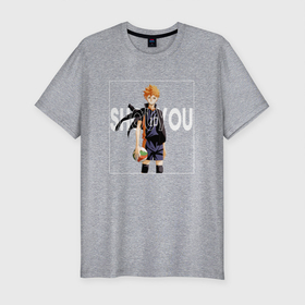 Мужская футболка хлопок Slim с принтом Shouyou art , 92% хлопок, 8% лайкра | приталенный силуэт, круглый вырез ворота, длина до линии бедра, короткий рукав | anime | haikyuu | shouyou hinata | аниме | анимэ | волейбол | шоё хинато