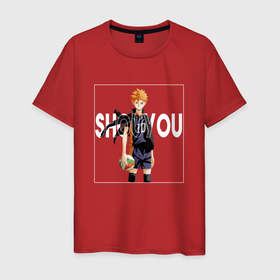 Мужская футболка хлопок с принтом Shouyou art в Курске, 100% хлопок | прямой крой, круглый вырез горловины, длина до линии бедер, слегка спущенное плечо. | anime | haikyuu | shouyou hinata | аниме | анимэ | волейбол | шоё хинато