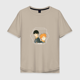 Мужская футболка хлопок Oversize с принтом Шоё и Тобио в Белгороде, 100% хлопок | свободный крой, круглый ворот, “спинка” длиннее передней части | anime | haikyuu | shouyou hinata | tobio kageyama | аниме | анимэ | волейбол | тобио кагэяма | шоё хинато