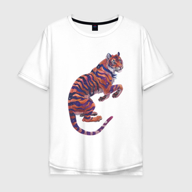 Мужская футболка хлопок Oversize с принтом Галактический тигр в Белгороде, 100% хлопок | свободный крой, круглый ворот, “спинка” длиннее передней части | арт | большая кошка | галактика | дикая кошка | дикий кот | космос | кот | рисунок | тигр