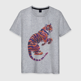 Мужская футболка хлопок с принтом Галактический тигр в Новосибирске, 100% хлопок | прямой крой, круглый вырез горловины, длина до линии бедер, слегка спущенное плечо. | арт | большая кошка | галактика | дикая кошка | дикий кот | космос | кот | рисунок | тигр