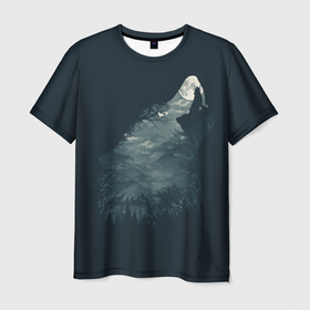 Мужская футболка 3D с принтом Душа природы   волк , 100% полиэфир | прямой крой, круглый вырез горловины, длина до линии бедер | Тематика изображения на принте: арт | волк | лес | ночь | природа | рисунок