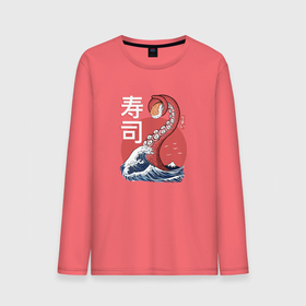 Мужской лонгслив хлопок с принтом Kraken Kawaii Sushi в Новосибирске, 100% хлопок |  | japan | the great wave | волна | еда | иероглиф | китай | корея | кракен | монстр | море | морской | океан | осьминог | роллы | страшный | суши | щупальца | япония | японский