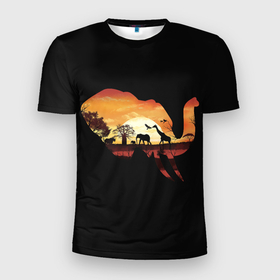 Мужская футболка 3D Slim с принтом Душа природы   слон в Белгороде, 100% полиэстер с улучшенными характеристиками | приталенный силуэт, круглая горловина, широкие плечи, сужается к линии бедра | арт | африка | дерево | деревья | жираф | закат | попугай | природа | птица | птицы | рисунок | слон
