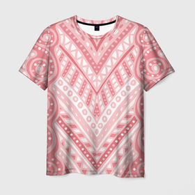 Мужская футболка 3D с принтом Абстракция в стиле дудл. Розовый и белый цвета. Линии, волны, вензеля. , 100% полиэфир | прямой крой, круглый вырез горловины, длина до линии бедер | абстракция | белый | белый и розовый | вензель | вензеля | волнистый | геометрический | геометрия | дудл | коралловый | линии | монохромный | пастельные цвета | пастельный | полосатый