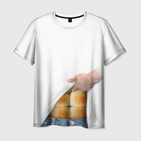 Мужская футболка 3D с принтом Мучные кубики в Рязани, 100% полиэфир | прямой крой, круглый вырез горловины, длина до линии бедер | булки | джинса | кубики | мучное | пресс | прикол | рука | спорт | хлеб