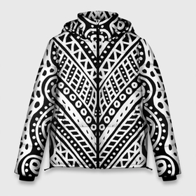 Мужская зимняя куртка 3D с принтом Абстракция черно белая. Волны, полосы, вензеля. Монохромный узор. в Екатеринбурге, верх — 100% полиэстер; подкладка — 100% полиэстер; утеплитель — 100% полиэстер | длина ниже бедра, свободный силуэт Оверсайз. Есть воротник-стойка, отстегивающийся капюшон и ветрозащитная планка. 

Боковые карманы с листочкой на кнопках и внутренний карман на молнии. | Тематика изображения на принте: абстракция | белый | белый фон | в полосочку | волнистые линии | волны | дудл | дудлинг | инде | индейский | инки | линер | линии | маркер | мачу пикчу | монохромность | монохромный | перу | перуанский