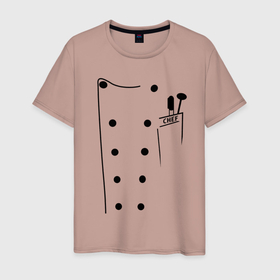 Мужская футболка хлопок с принтом Поварской китель шефа в Новосибирске, 100% хлопок | прямой крой, круглый вырез горловины, длина до линии бедер, слегка спущенное плечо. | cook | kitchener | кашевар | кок | кулинар | кухарка | повар | повара | повариха | шеф