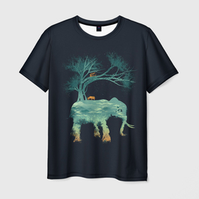 Мужская футболка 3D с принтом Душа природы   Африка в Кировске, 100% полиэфир | прямой крой, круглый вырез горловины, длина до линии бедер | Тематика изображения на принте: арт | африка | дерево | деревья | жираф | закат | ночь | попугай | природа | птица | птицы | рисунок | слон