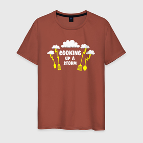 Мужская футболка хлопок с принтом Готовим бурю в Белгороде, 100% хлопок | прямой крой, круглый вырез горловины, длина до линии бедер, слегка спущенное плечо. | cook | kitchener | гроза | кашевар | кок | кулинар | кухарка | ложка | молния | облака | повар | повара | повариха | совок | шеф