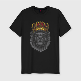 Мужская футболка хлопок Slim с принтом Король лев Black в Белгороде, 92% хлопок, 8% лайкра | приталенный силуэт, круглый вырез ворота, длина до линии бедра, короткий рукав | black | король | король лев | лев | львенок | львица | черный лев