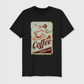 Мужская футболка хлопок Slim с принтом Coffee   Cup   Retro в Курске, 92% хлопок, 8% лайкра | приталенный силуэт, круглый вырез ворота, длина до линии бедра, короткий рукав | coffee | cup | poster | retro | кофе | плакат | ретро | чашка