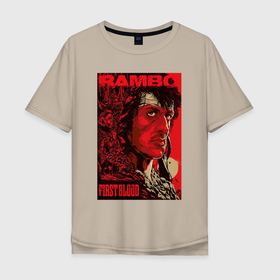 Мужская футболка хлопок Oversize с принтом RAMВO в Санкт-Петербурге, 100% хлопок | свободный крой, круглый ворот, “спинка” длиннее передней части | first blood | killer | rambo | sly | soldier | stallone | первая кровь | рембо | рэмбо | слай | солдат | сталлоне