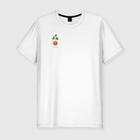 Мужская футболка хлопок Slim с принтом Зеленое растение , 92% хлопок, 8% лайкра | приталенный силуэт, круглый вырез ворота, длина до линии бедра, короткий рукав | kawaii | зеленый | зелень | милота | милый | оранжевый | природа | растение | цветочек | экология