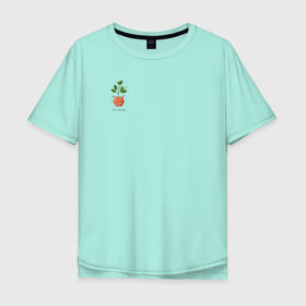 Мужская футболка хлопок Oversize с принтом Зеленое растение в Санкт-Петербурге, 100% хлопок | свободный крой, круглый ворот, “спинка” длиннее передней части | kawaii | зеленый | зелень | милота | милый | оранжевый | природа | растение | цветочек | экология