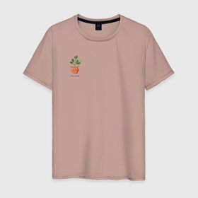 Мужская футболка хлопок с принтом Зеленое растение в Тюмени, 100% хлопок | прямой крой, круглый вырез горловины, длина до линии бедер, слегка спущенное плечо. | kawaii | зеленый | зелень | милота | милый | оранжевый | природа | растение | цветочек | экология