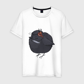 Мужская футболка хлопок с принтом Злой воробей Сара в Белгороде, 100% хлопок | прямой крой, круглый вырез горловины, длина до линии бедер, слегка спущенное плечо. | genshin impact | арт | воробей | злая птица | инадзума | кудзё | кудзё сара | нож | птенец | птица | рисунок | сара