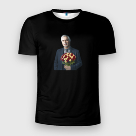 Мужская футболка 3D Slim с принтом Валерий Меладзе с цветами , 100% полиэстер с улучшенными характеристиками | приталенный силуэт, круглая горловина, широкие плечи, сужается к линии бедра | девушке | любовь | подарок | цветы | человек