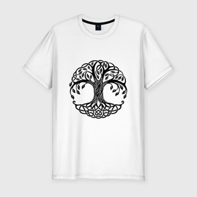Мужская футболка хлопок Slim с принтом Кельтское дерево жизни в Санкт-Петербурге, 92% хлопок, 8% лайкра | приталенный силуэт, круглый вырез ворота, длина до линии бедра, короткий рукав | дерево | жизнь | знак | кельты | символ | узор