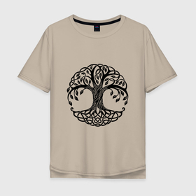 Мужская футболка хлопок Oversize с принтом Кельтское дерево жизни в Петрозаводске, 100% хлопок | свободный крой, круглый ворот, “спинка” длиннее передней части | дерево | жизнь | знак | кельты | символ | узор