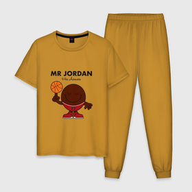 Мужская пижама хлопок с принтом Мистер Джордан в Тюмени, 100% хлопок | брюки и футболка прямого кроя, без карманов, на брюках мягкая резинка на поясе и по низу штанин
 | basketball | bulls | chicago | game | jordan | michael | nba | sport | баскетбол | баскетболист | буллс | джордан | игра | майкл | мяч | нба | спорт | спортсмен | чикаго