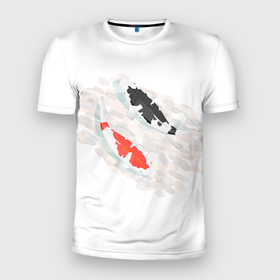 Мужская футболка 3D Slim с принтом рыба в стиле Инь Янь в Белгороде, 100% полиэстер с улучшенными характеристиками | приталенный силуэт, круглая горловина, широкие плечи, сужается к линии бедра | fish | japan | карпы | кои | морские жители | рыба | япония