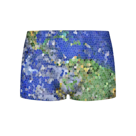 Мужские трусы 3D с принтом Планета Земля   пиксельный рисунок , 50% хлопок, 50% полиэстер | классическая посадка, на поясе мягкая тканевая резинка | витраж | земля | мозаика | пиксельный рисунок | планета земля | синий
