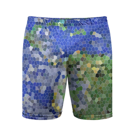 Мужские шорты спортивные с принтом Планета Земля   пиксельный рисунок в Курске,  |  | витраж | земля | мозаика | пиксельный рисунок | планета земля | синий