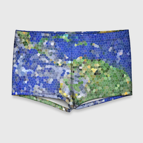 Мужские купальные плавки 3D с принтом Планета Земля   пиксельный рисунок , Полиэстер 85%, Спандекс 15% |  | витраж | земля | мозаика | пиксельный рисунок | планета земля | синий
