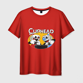 Мужская футболка 3D с принтом Cuphead and Mugman Gamers в Санкт-Петербурге, 100% полиэфир | прямой крой, круглый вырез горловины, длина до линии бедер | animation | cup | cuphead | mugman | retro | shooter | анимация | капхед | кружечка | магмен | ретро | чашек | чашка | чашкоголовый
